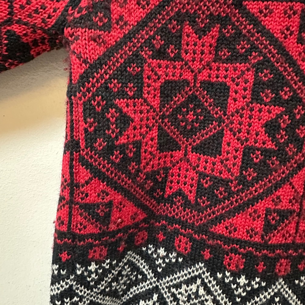 Pendleton Originals Wool Cardigan Sweater Red Black Fair Isle Polo Collar Large - Picture 7 of 8